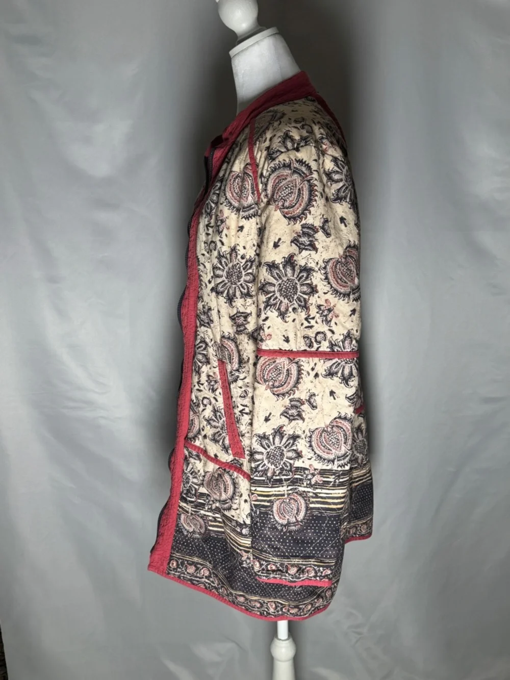 Free People Cream and Paisley Floral Quilted Reversible Denim Jacket - Picture 3 of 9